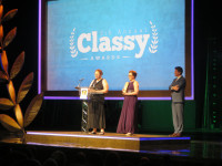 World Vets CEO and founder Dr Cathy King gives acceptance speech at Classy Awards along with co-founder Susan Paseman